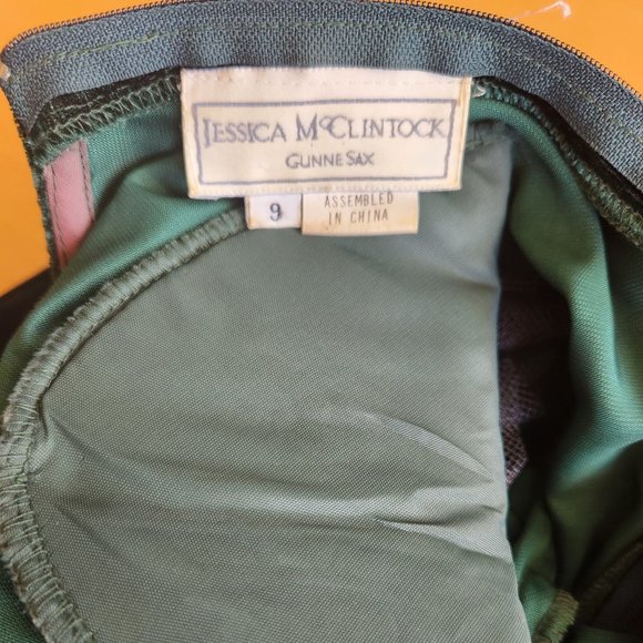 Jessica McClintock Gunne Sax 70s 80s Green Velvet Dress Lace Trim Collar Size 9 - Picture 6 of 6